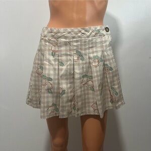 Plaid Pleated Skirt with Peach Print